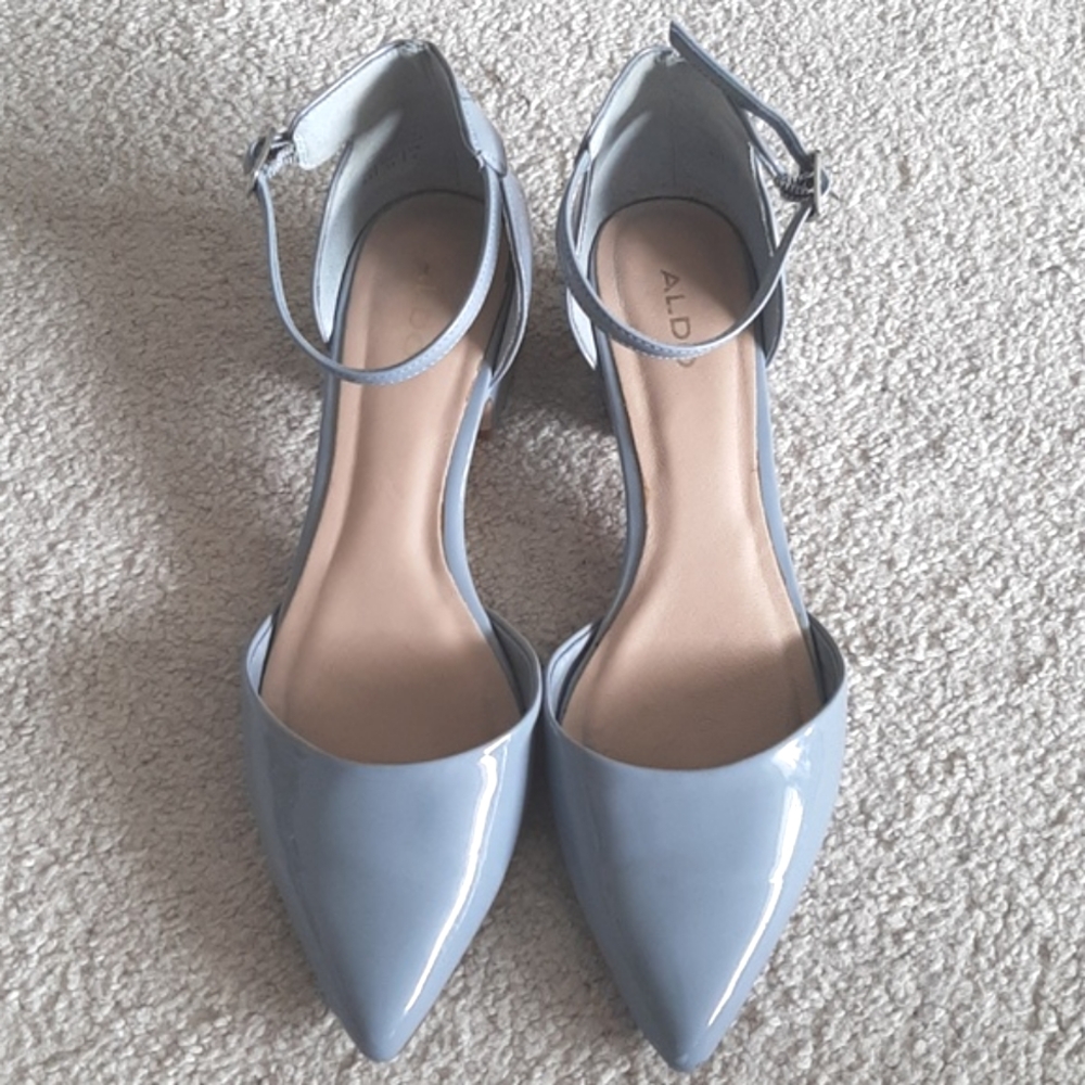 Girlhoodcore ALDO Lovely Blue Grey Patent Shoes - Ankle Strap, Cushion Insole
